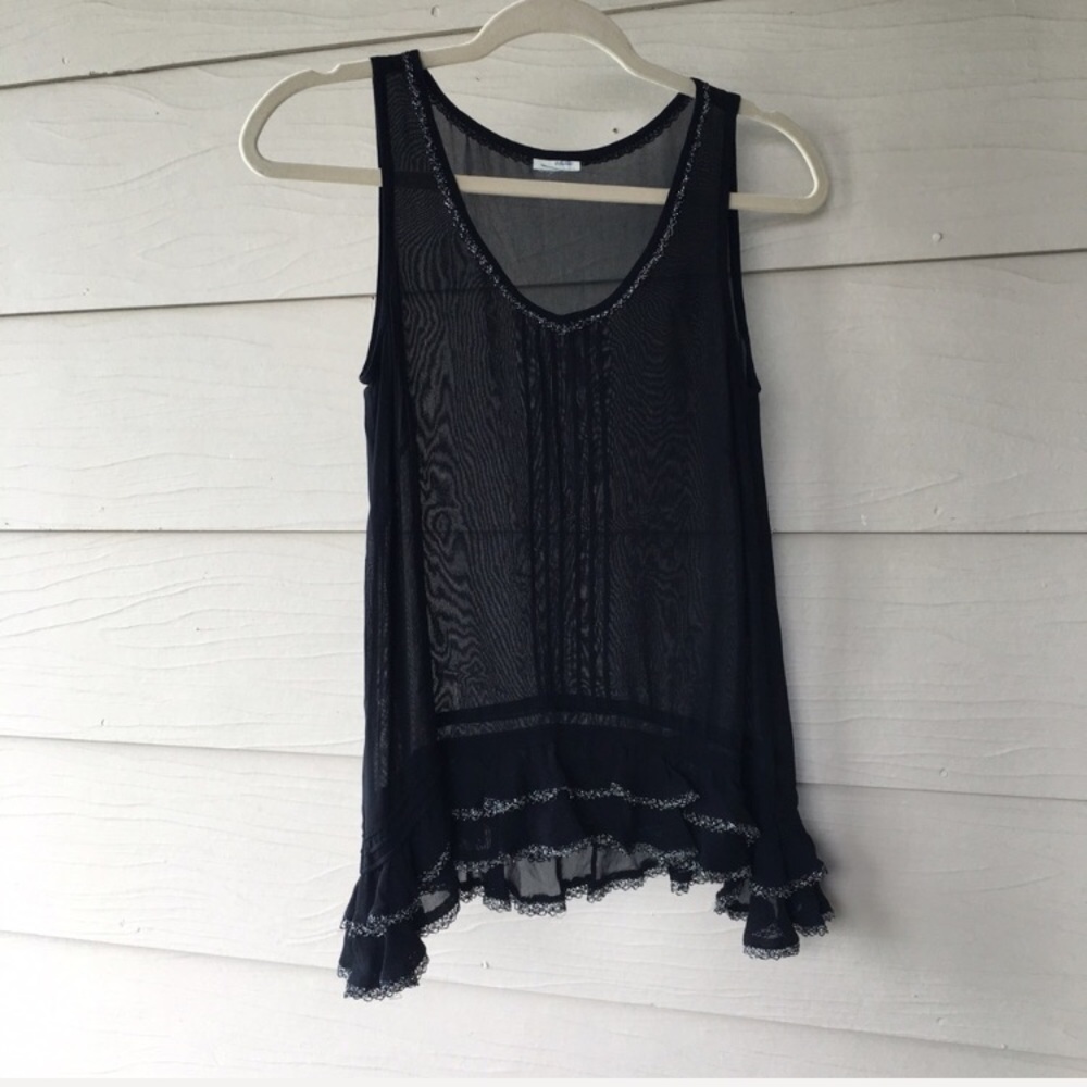 💎Odille Anthropologie Sheer Tank w Sparkly Hem💎